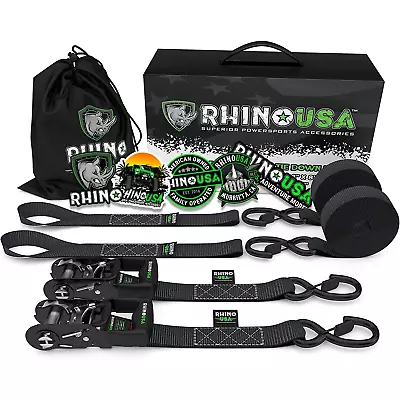 RHINO USA Ratchet Straps Motorcycle Tie Down Kit (2 Pack) 5208 Break Strength • $29.99