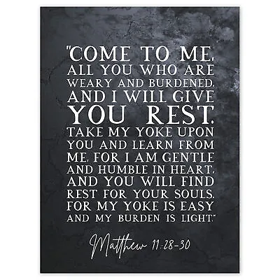Matthew 11:28-30 Come To Me All Who Are Weary I Give You Rest Bible Canvas Art • £13.99