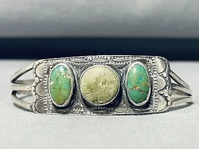 Pre 1920's Vintage Navajo Cerrillos Turquoise Coin Ingot Silver Bracelet • $941.99