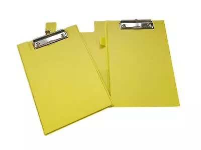 A5 Yellow Foldover Clipboard - With Pen Holder Clip Board • £5.29