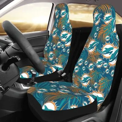 2pcs Miami Dolphins Elastic Car Seat Covers Printed Seat Cover Universal • $27.44