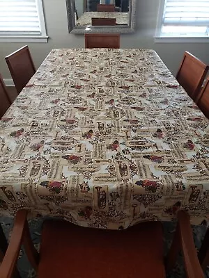 Vtg Holiday Christmas Vinyl Tablecloth  Seasons Greetings Happy Holidays 60x80 • $17.99