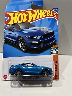 Hot Wheels Mustang FORD SHELBY GT350R In BLUE. HW MUSCLE MANIA  9/10 Long Card • $8.95