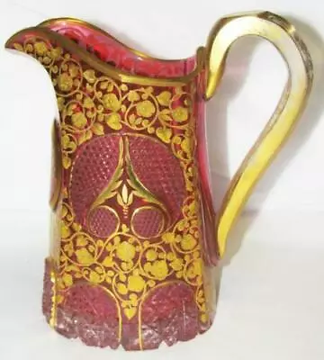 C1890 Moser Deeply Cut Crystal Rose Gilded Bohemian Pitcher • $1200