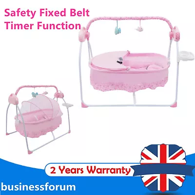 Pink Electric Baby Rocker Swing Rocking Crib Cot Bed Infant Cradle W/ Bluetooth • £71.25