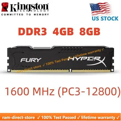 HyperX FURY DDR3 4GB 8GB 16GB 1600 MHz PC3-12800 Desktop RAM Memory DIMM 240pins • $24.20