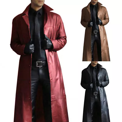 Long Coat Jacket Windbreaker Leather Trench Coat Overcoat Fashion Slim Fit • $47.97