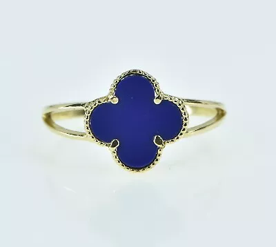 18K Lapis Lazuli Quatrefoil Flower Vintage Ring Yellow Gold *15 • $249.95