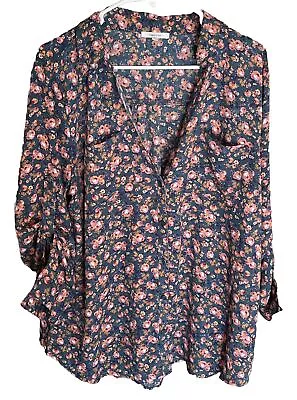 Maurice's Womens's Floral Tunic Blouse XL Tab Sleeves  XL Spring Summer Casual • $14.99