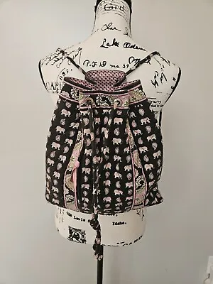 Vera Bradley Pink Elephant Backpack Retired Pattern Drawstring Bag Purse • $14.99