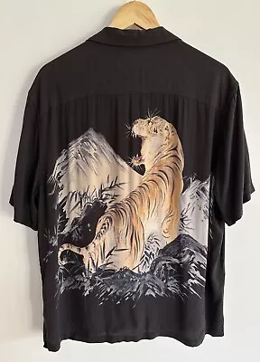 Allsaints “Sibu” Short Sleeve Shirt Floral Hawaiian Tiger Print Black M Relaxed • $50.52