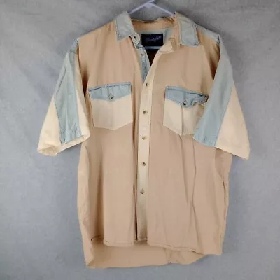 Wrangler Shirt Mens Large Beige Western Button Up Cowboy Retro Colorblock SS • $19.87