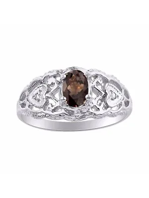 Diamond & Smoky Quartz Ring Set In Sterling Silver Designer Hearts DSL-LR6302SQW • $214.14