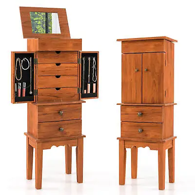 Vintage Jewelry Armoire Cabinet Chest Big Storage Box W/Drawers&Mirror • $109.99