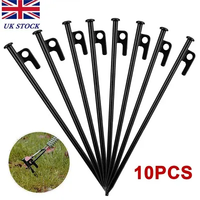 10Pack Heavy Duty Steel 12inch Metal Tent Stakes Canopy Camping Pegs Ground Nail • £9.59