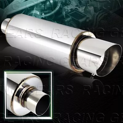 Jdm 4  N1 Slant Tip T-304 Stainless Racing Exhaust Muffler W/silencer 2.5 Inlet • $34.95