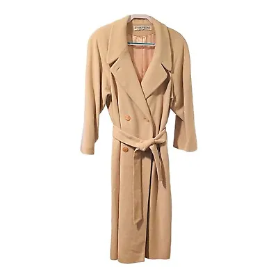 Evan Picone Vintage Women's Wool Cashmere Trench Coat Size 14 Blush Color Lined • $95.80