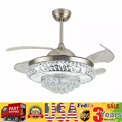 42  LED Crystal Chandelier Invisible Ceiling Fan Light Retractable Blade&Remote • $109.25