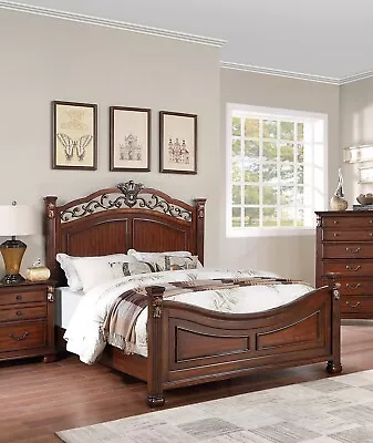 Vintage Bedroom Furniture Unique HB FB Cal King Size Bed 1pc Set Brown Finish • $1199.99