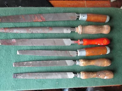 $12 • Buy Vintage Hand Files Mix Lot Of (6) Files Five Flat One Half Round Wood Handles