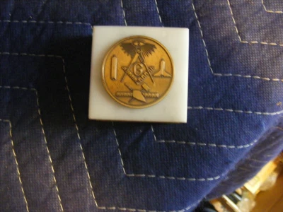 £2.99 • Buy Vintage Medal On Marble Base Looks Like Masons Or Buffaloes, Masonic Collectable