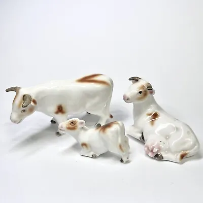Vintage Set Of 3 Bone China Miniature White Cow Family Figurines Souvenir • $29.99