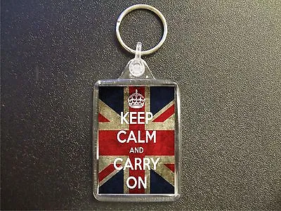 Keep Calm And Carry On Keyring Bag Tag Union Jack Birthday Gift • £3
