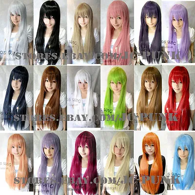 24 32 40 47 59  Long Straight Cosplay Fashion Wig 40Colors Heat Resistant • $15.99