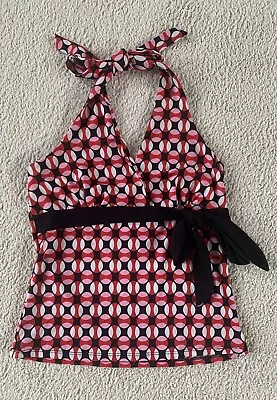 90’s Vintage Red & Pink Geometric Silky Cropped Halter Top Juniors Size Medium • $9