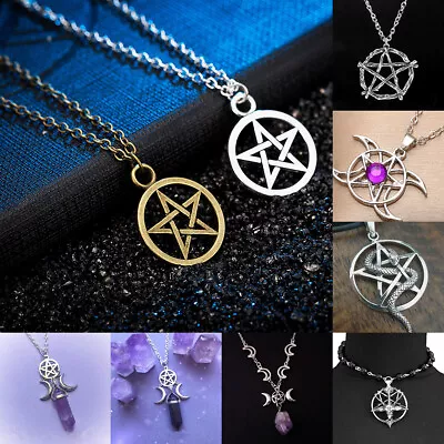 Mens Star Pentagram Inverted Pentacle Necklace Wicca Women Chain Silver Jewelry • $2.14