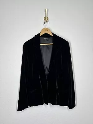 Eileen Fisher Black Velvet Blazer Jacket XL Silk Rayon Notch Collar • £67.47