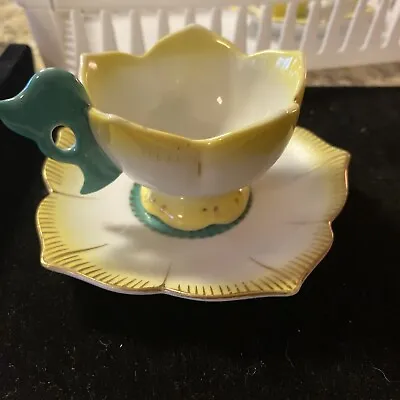 Vintage Merit Made In Occupied Japan Yellow Flower Shape Demitasse Cup & Saucer • $14.88