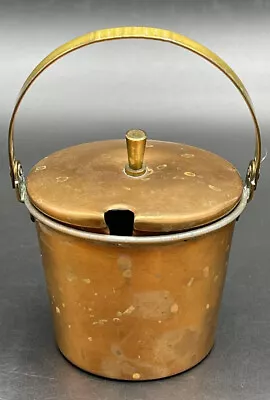 Vintage Copper & Brass Bucket Condiment Jar With Lid And Handle 3 Inch High • $15.99