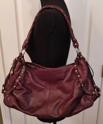 Francesco Biasia Brown Leather Studded Shoulder Bag W/ Braided Strap • $53