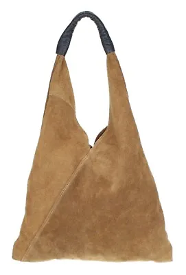 Italian Suede Leather Handbag V Shape Top Interior Pocket String Shoulder Bag • £28.49