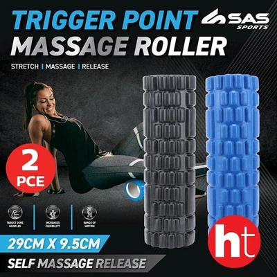 $40.95 • Buy SAS Sports [2PCE] Massage Roller Trigger Point Firm Flexible Foam 29cm