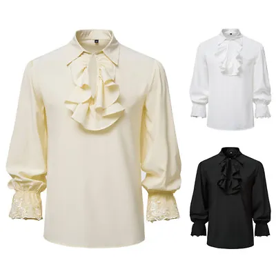 Men's Ruffled Long Sleeve Top Vintage Steampunk Party Performance Cosplay Shirts • £20.39
