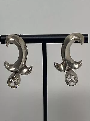 $29.99 • Buy Vtg Chunky Drop Earrings MEXICO 925 STERLING SILVER Pierced Teardrop Rhinestones