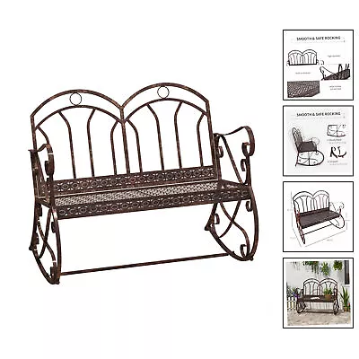Rocking Chair Swing Bench Loveseat Metal Garden Outdoor [RED BRONZE] • £107.25