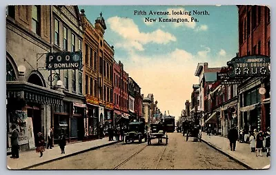 Postcard New Kensington PA 5th Avenue Looking North 1916 Horse-Drawn Signs • $9.95