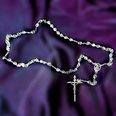 Vintage Catholic Rosary Glass Beaded 60's 23 Inches Clear Silver Cross • $27.95