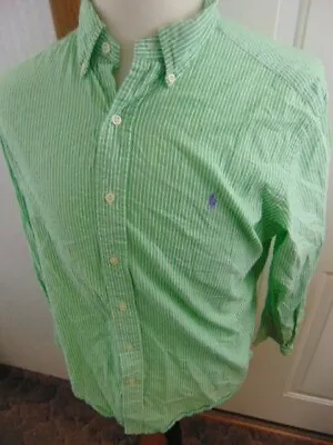 Polo Ralph Lauren Lightweight Green White Striped Classic Long Sleeve Shirt LG • $19.94