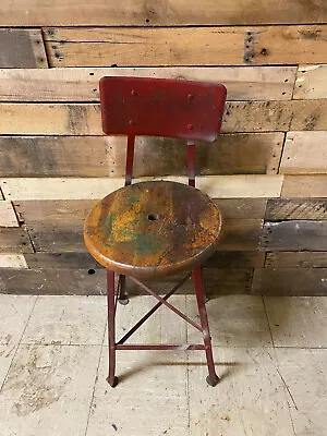 VINTAGE DRAFTING STOOL MACHINE AGE INDUSTRIAL ROUND STOOL STEAMPUNK Chair • $149.99