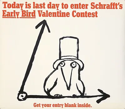 Original Vintage Poster Ungerer Schrafft's Early Bird Valentine Contest Arrows • $250