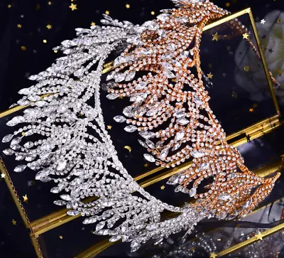 £56.19 • Buy Stunning Queen Crystal Jewelry Set Water Drop Floral Bride Big Crown & Earrings
