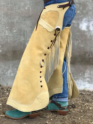 Cowboy Western Wear Step-in Leggings / Chaps Handmade Buckskin Hide Rodeo Style • $125.67