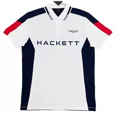 Hackett AMR Multi Wings HM5632368AC White / Navy Mens Polo Shirt • £34.99