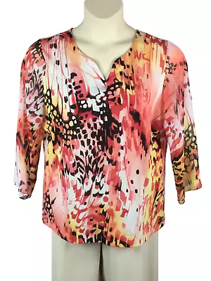 Womens Erin London Blouse Size XL V-Neck 3/4 Sleeve Poly/Spandex Semi-Sheer Slv • $12.58