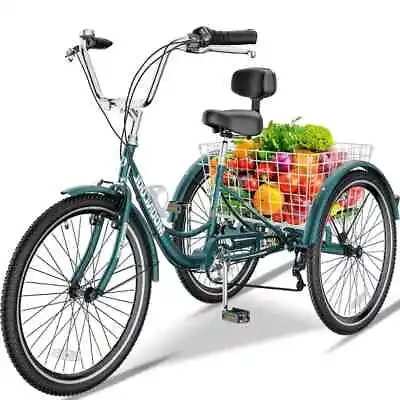 Adult Tricycle Trike 7 Speed 20/24/26in 3-Wheel Bike W/ Large Basket For Senior • $299