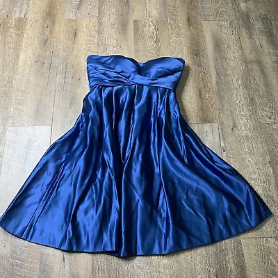 Bill Levkoff Dress Womens 6 Blue Cocktail Formal Strapless Lined Pleated Prom • $19.99